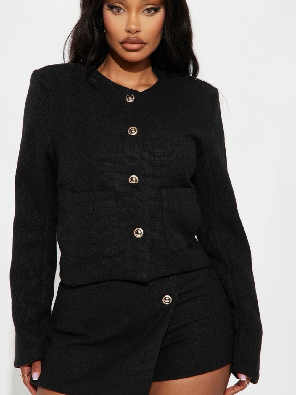 Fashion Nova Black Cropped Button Front Blazer